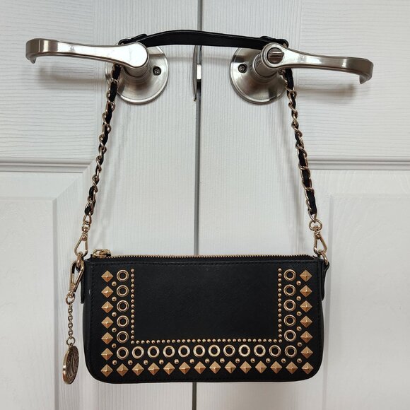 DONNA KARAN NEW YORK SMALL BLACK LEATHER EVENING BAG - Picture 7 of 11